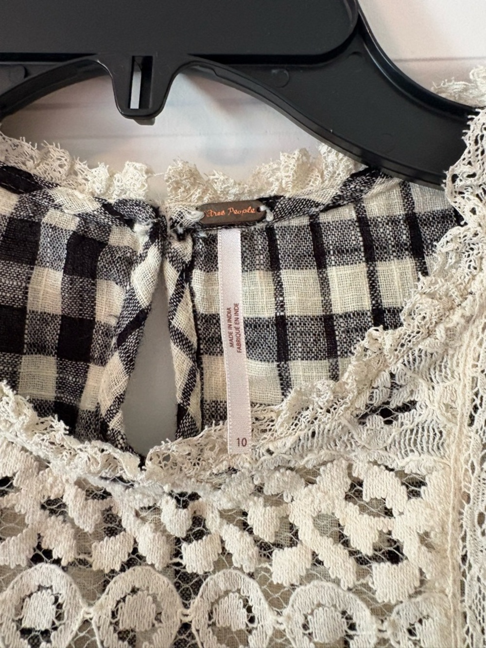 Rare Free People Black and Cream Plaid Ruffle Cropped Top & Shorts Set - Picture 5 of 10